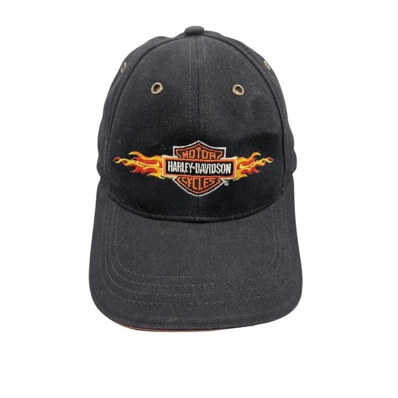 Harley-Davidson Men's Bar & Shield Cap Black Orange Flames Adjustable One Size - Picture 1 of 8